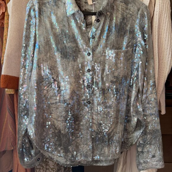 Anthropologie Pilcro Shrunken Sequin Buttondown Blouse NWT! - Picture 14 of 14